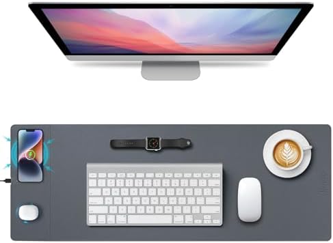 Wireless Charging Mouse Pad, 15W Fast Charge Magnetic Charger Desk Pad, Large Office Desk Mat (31"x11.7") with Ultra-Smooth Surface, Gray Computer Mousepad for MacBook, PC, Laptop by Hi-HONX