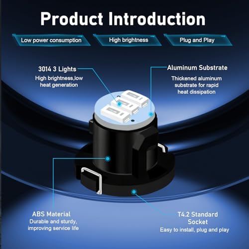 10PCS AC Climate Heater Control LED Lights Kit, 12V 6500K 20LM 3SMD Instrument Gauge Cluster Dashboard Bulbs, Plug and Play T4.2 Instrument Indicator Lights Bulb for Most Cars (Blue) - Image 2