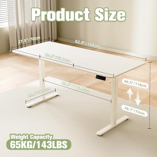 ERGOMAKER 63"x28" Standing Desk, Height Adjustable Sit-Stand Office, White - Image 3