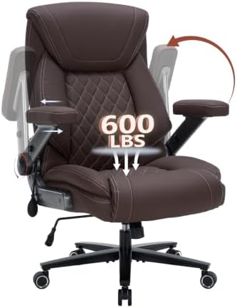 600lbs Big and Tall Office Chair with Lumbar Support 5 Way Adjustable Armrest Heavy Duty Ergonomic Office Chair Executive OfficeChair Extra Wide and Oversized (Brown) by BUYNOW