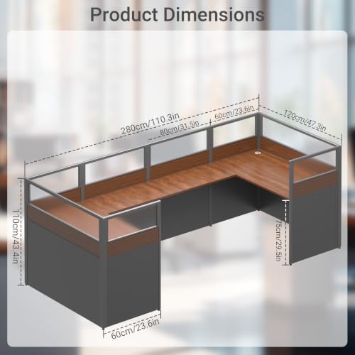 Office CubicleDesk with Mute Privacy Panels (D2 Person-S, Dark Walnut) - Image 2