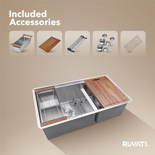Ruvati 33-in 16-Gauge 60/40 Undermount Workstation Kitchen Sink - RVH8356 - Image 3
