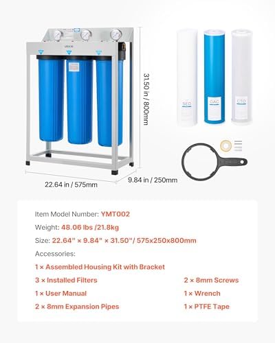 VEVOR Whole House Water Filter System, 3-Stage | Sediment, GAC, CTO | 20 x 4.5 Granular Activated Carbon Home Water Purifier Filter, Reduce Chlorine, Chemicals, VOCs, Bad Taste, Odor, Rust - Image 7