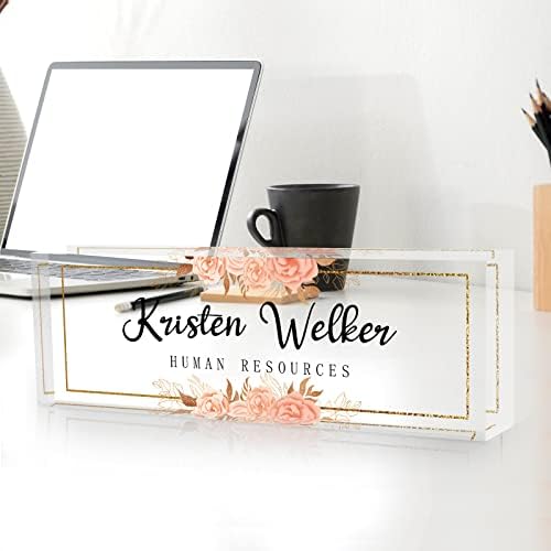 Custom Name Plate for Desk, Desk Name Plate Personalized, Office Decor for Women Men, Acrylic Desktop Accessories, Office Gifts for Coworkers Boss Teacher, Employee Appreciation Gifts (Flowers D) - Image 4