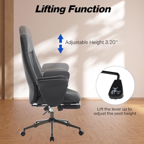 Home Office Desk Chair with Foot Rest, High Back Office Ergonomic Computer Chair with Lumbar Support Adjustable Height Rolling Swivel Chair Executive Task Armrests(Black) - Image 6