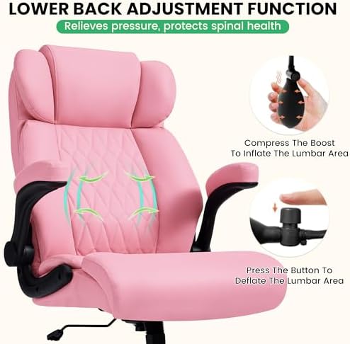 500lbs Big and Tall Office Chair Adjustable Lumbar Support for Back Pain, Extra Wide Seat Executive Office Chair Thick Armrest Pad, Heavy Duty Base&Upgraded Wheels, Ergonomic Desk Chair - Image 5