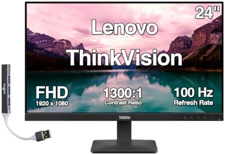 Lenovo ThinkVision 24" FHD IPS Monitor w/ 100 Hz Refresh Rate, VESA Mount by LENOVO