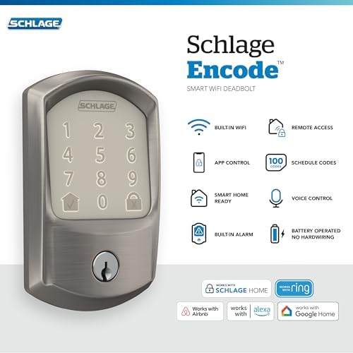 Schlage Encode Smart WiFi Deadbolt Lock with Greenwich Trim, Satin Nickel - Image 2