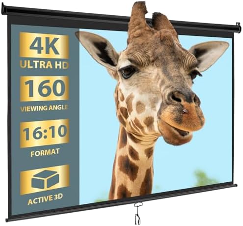 SUPER DEAL 100'' 16:10 HD Projection Screen Foldable Anti-Crease Portable Projector Movie Screen Manual Pull Down for Home Theater Presentation Education Outdoor Indoor Public Display, Black by Superdeal
