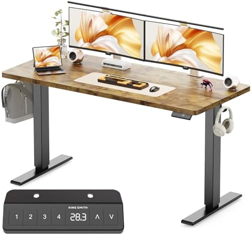 WALKINGDESK 48x24 Inches Height Adjustable Electric Standing Desk with 2 Hooks for Home Office, Ergonomic Sit Stand up Desk with Splice Board, Rustic Brown by WALKINGDESK