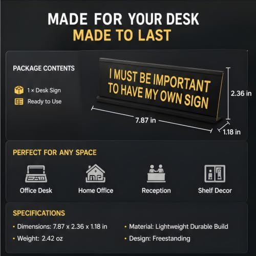 Funny Desk Sign for Office, Black Yellow Nameplate, My Own Sign - Image 6