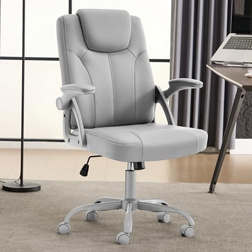 Office Desk Chair, PU Leather Computer Chairs with Padded Flip-Up Arms by FizzinOfficeChair