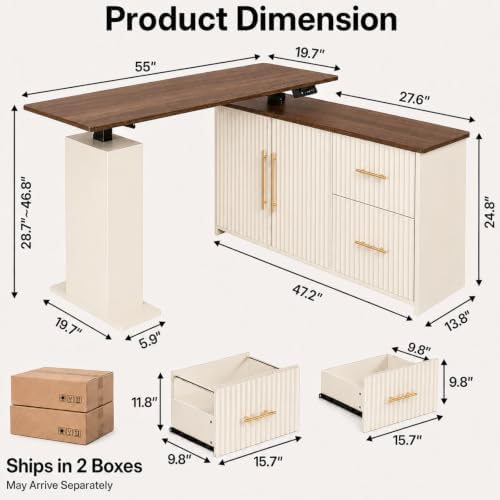NORTHSKY 55" L-Shaped Electric Standing Desk with Drawers and Storage Cabinet, Height Adjustable Corner Desk for Home Office, 3 Memory Presets - Image 2