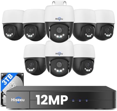 Hiseeu 12MP PoE PTZ Security Camera System, 8 Pcs Wired Cameras by Hiseeu