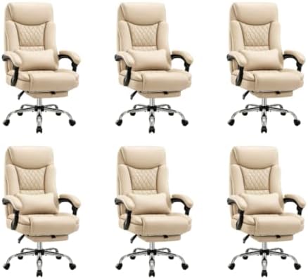 Ergonomic Office Chair Executive PU Leather High Back Office Chair, 400lbs Heavy Duty Reclining Desk Chair with Footrest, Adjustable Lumbar Support, Padded Armrests,Khaki,6 Pack by CHAIRMATE