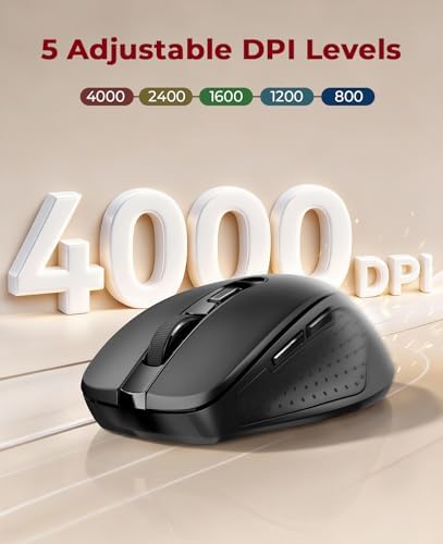 Redragon Wireless Mouse BT5.0/3.0 & 2.4G, 6 Buttons, 5 Level 4000DPI Bluetooth Mouse, 18 Months Battery, Portable Optical Computer Mice for Laptop, PC, Chromebook, Windows, Mac-Black - Image 4