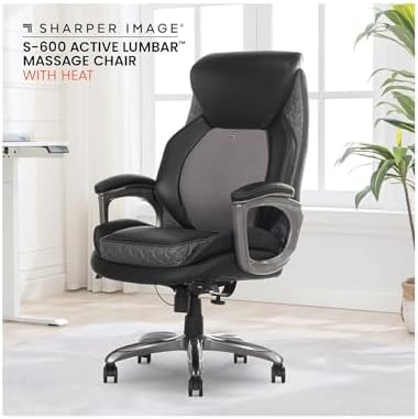 Sharper Image S-600 Active Lumbar Heated Ergonomic Bonded Leather Swivel Executive Massage Chair, Black (60098-BLK) - Image 3