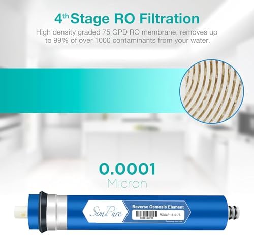 SimPure 5-Stage Reverse Osmosis Replacement Filter Set with 75 GPD RO Membrane, 5pc Pre & Post Replacement Cartridge Pack Kit for Standard 10-icnh 5-Stage Reverse Osmosis RO Systems - Image 4