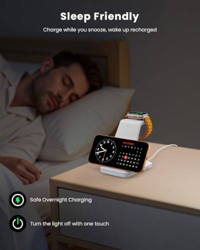 GEEKERA 3 in 1 Wireless Charging Station for Apple, Fast Wireless Charger Stand Dock for iPhone 17 16 15 14 13 12 11 Pro Max Plus XR XS X, Apple Watch Ultra/11/10/9/SE/8/7/6/5/4/3/2, AirPods Pro/4/3/2 - Image 6