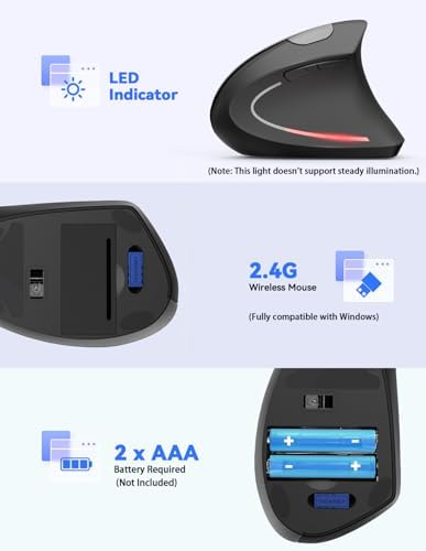 TECKNET 2.4G Ergonomic Mouse Vertical Wireless 4800 DPI Carpal Tunnel Mouse - Image 6