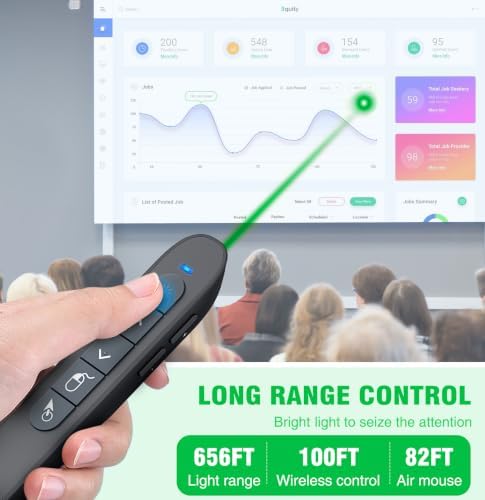 Green Light Wireless Presentation Clicker with Air Mouse, 2.4GHz Rechargeable USB-A/USB-C PowerPoint Clicker Slide Advancer, Presenter for PC, Mac, Computer - Image 6