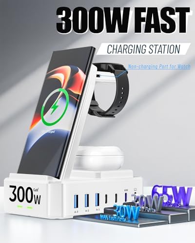 300W Wireless Charger for Samsung,Zutspzss 10 in 1 Wireless Charging Station, 65W USB C Fast Charging Stand for Samsung S25 Ultra/S24/S23/S22/Z Fold,Galaxy Watch Ultra7/6/5,Galaxy Buds,White - Image 3