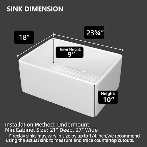 Miuara Farmhouse Sink 24 x 18 Inch White Fireclay Apron Front Kitchen Sink - Image 2