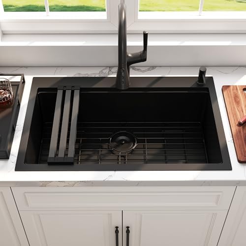 33 Inch Black Drop In Single Bowl Workstation Handmade Kitchen Sink - Image 3