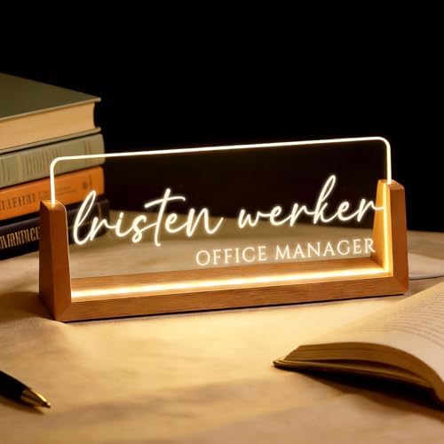 Personalized Light Up Acrylic Desk Name Plate - Custom Name Plate for Desk with Walnut Wood Base - Appreciation Office Gifts for Employees, Teacher, Social Worker (Carving - 1) by Unknown