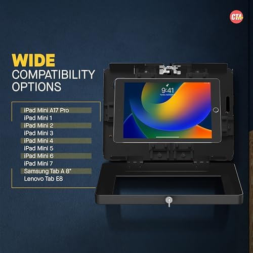Locking iPad Wall Mount - CTA Anti-Theft Small Locking Tablet Enclosure w/ Key Lock & Interior Cable Routing for iPad Mini 1, 2, 3, 4, 5, 6, Samsung Tab A 8″, Lenovo Tab E8 - Black - (PAD-PSWB) - Image 4
