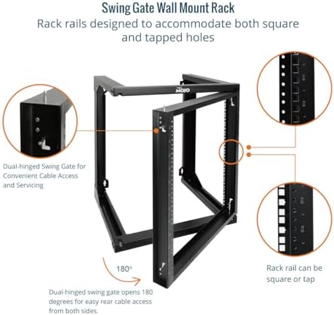 Tecmojo 12U Wall Mount Server Rack, Open Frame Network Rack for 19" Computer/AV/Data/IT/Media Equipment, 18" Depth, 16" Apart Mounting Holes, Swing Gate, Square and Tapped Holes - Image 3
