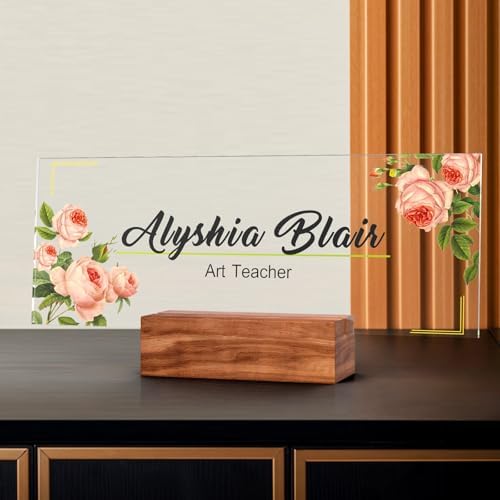 Personalized Acrylic Desk Name Plate with Walnut Wood Base by nyareka