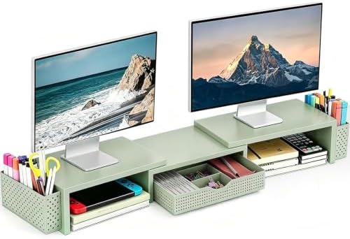 Spacrea Dual Monitor Stand Riser with Drawer and 2 Pen Holders by Spacrea