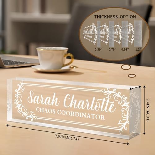 Custom Office Name Plate for Desk - Name Plate Personalized Gifts for Coworkers, Boss, Teacher, Social Worker - Acrylic Office Desk Decor for Women Men - Employee Appreciation Gifts (white 3) - Image 3