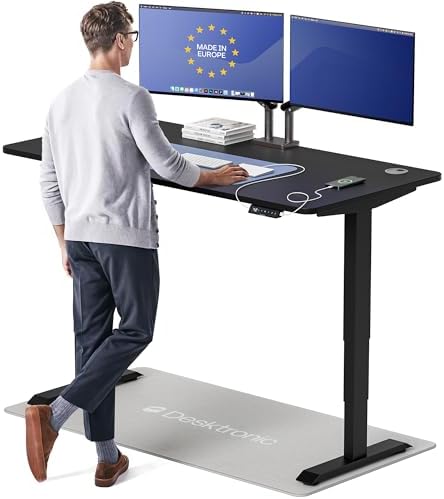 Desktronic HomePro Standing Desk 60x30 — Made in Europe, Ergonomic Sit Stand Home Office Desk, Electric Height Adjustable, Dual Motor, USB & USB-C Charging, Wobble-Free, Touchscreen, 3 Memory Presets by Desktronic
