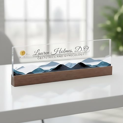 ARTBLOX Personalized Acrylic Desk Name Plate, Mountain Design, Card Holder by Artblox