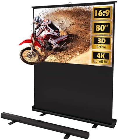Floor Rising Projector Screen 80 Inch 16:9, Manual Pull Up Portable Screen by VISULAPEX