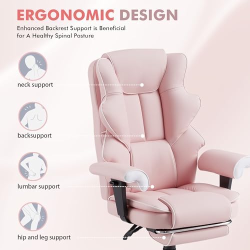 HOMREST Heated Massage Executive Office Chair with Foot Rest, Pink - Image 5