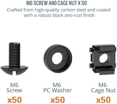 Tecmojo Rack Mount Screws Kit 50 Pack - M6 Rack Mount Cage Nuts, Screws and Washers, for Network Racks, Enclosures and Server Cabinets, Square Installation - Image 2