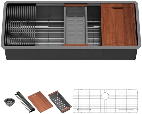Lordear Luxury 45 Black Undermount Kitchen Sink NANO PVD Large Ledge Workstation T304 16 Gauge Stainless Steel Single Bowl Under Counter, 45''x19''x10'' by LORDEAR