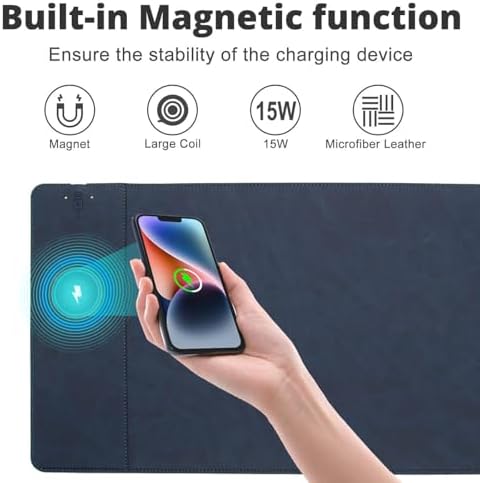 Magnetic 15W Fast Wireless Charging Desk Pad, 35.4"x16.8" Extra Large Mouse Pad, Microfiber Leather Office Desk Mat, Waterproof and Scratch-Resistant Mouse Mat for Office and Home Use,Blue - Image 2