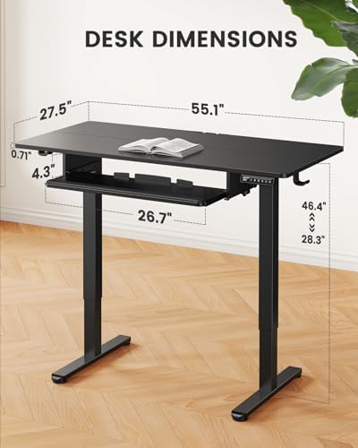 ErGear Electric Standing Desk with Keyboard Tray, 55x28 Inches Adjustable Height Sit Stand Up Desk, Home Office Desk Computer Workstation, Black - Image 4