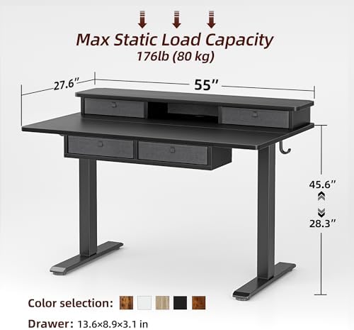 TIQLAB 55 * 28 Inch Standing Desk with Four Drawers, Electric Sit Stand Table, Stand Up Desk Adjustable Height with Storage Shelf, Splice Board, Black - Image 3