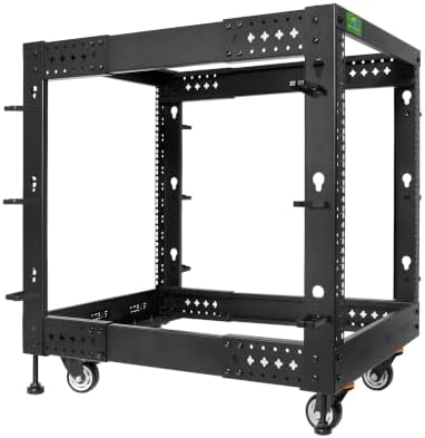 RIVECO 12U Server Rack Adjustable Depth Network 4 Post Cabinet Open Frame with Leveling Feet & Wheels Fully Rivets 1400 LBS by RIVECO