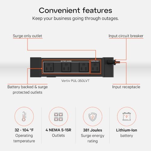Vertiv Liebert PowerUPS 100 PUL-350LVT Lithium-Ion UPS Battery Backup 350VA - Image 4