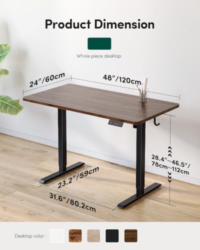 CubiCubi 48 x 24 One-Piece Electric Adjustable Standing Desk, Black Walnut - Image 2
