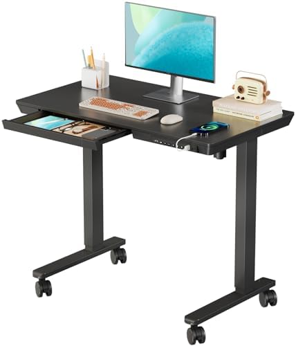 35" Electric Standing Desk with Drawer, 4 Lockable Wheels by JYLHJOYSEEKER