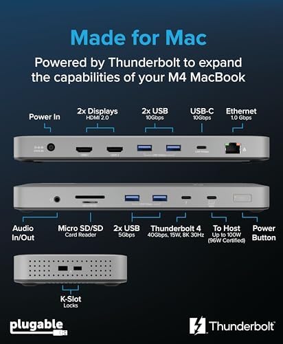 Plugable Thunderbolt 4 Dock for M4/M5 MacBook Air & Pro, 100W Charging - Image 2