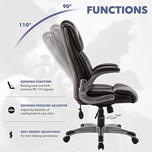 COLAMY Leather Executive Office Chair- High Back Home Computer Desk Chair with Padded Flip-up Arms, Adjustable Tilt Lock, Swivel Rolling Ergonomic Chair for Adult Working Study-Brown, Set of 2 - Image 5
