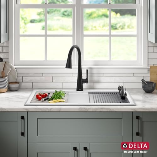 DELTA FAUCET Everest 33-inch Granite Composite Workstation Kitchen Sink Drop-In Top Mount Single Bowl with WorkFlow Ledge and Accessories in Metallic Black, 75A933-33S-BL - Image 2